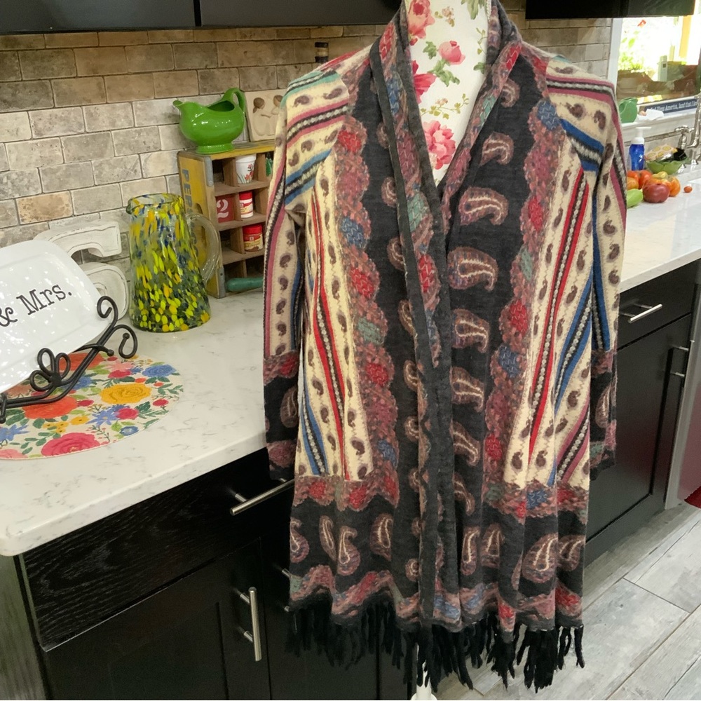 Anthropologie Vinalhaven Cardigan Guinevere Merino Wool Paisley Shawl Size Small